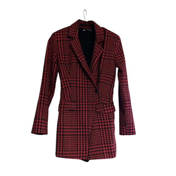 Zara Dresses & Skirts - ZARA WOMAN Red Black Houndstooth Jumpsuit Dress‎ Size S | Chic Tweed Mini Romper